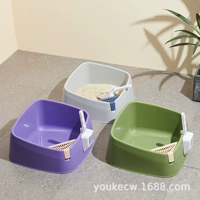 Большой квадратный герметичный, защищенный от брызг песка Открытый ящик для кошачьего туалета с комбинацией лопаты для кошачьего туалета