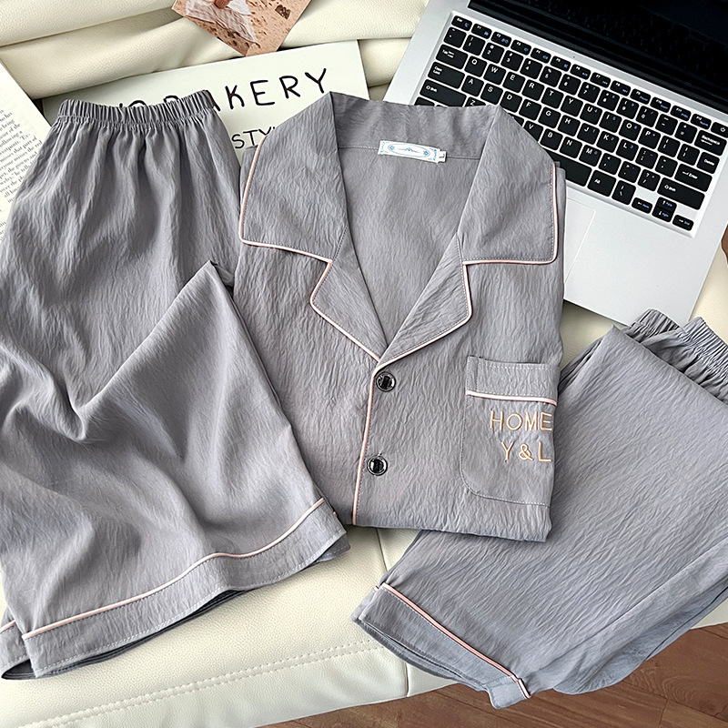 2025 새로운 잠옷 남자 여름 구름 면화 반팔 3 피스 세트 여름 십대 소년 홈웨어 세트