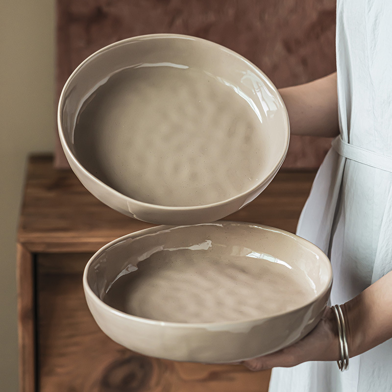 Plato de cerámica retro de alta calidad ondulado profundo platos de platos caseros cubiertos platos de carne de carne de comida occidental platos de pasta