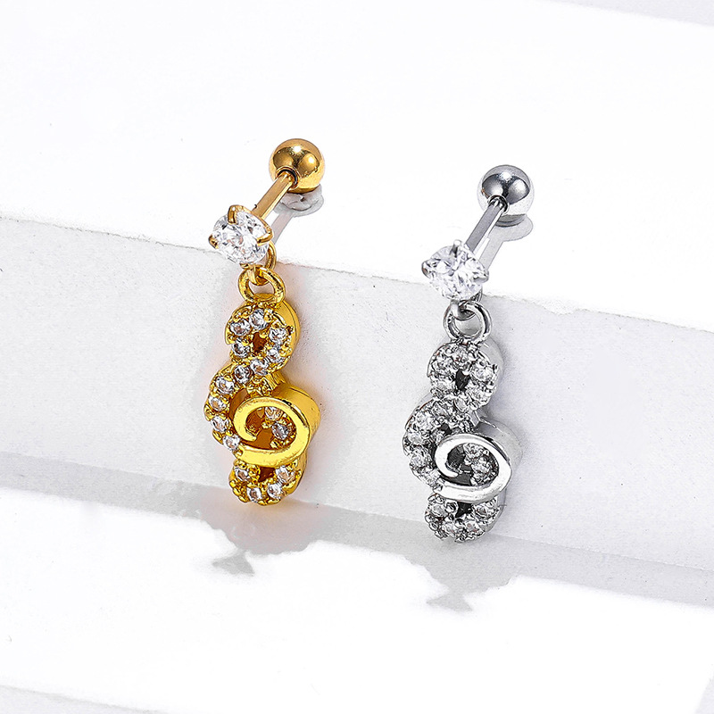 316L Stainless Steel Material 1 Piece Stainless Steel Zircon Ear Cartilage Rings & Studs Heart Shape Plating Inlay 18K Real Gold Plated Unisex