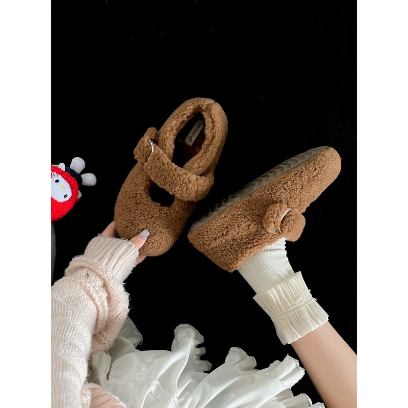 女王范白色复古厚底毛毛鞋女2025新款冬季配裙子软底加绒棉鞋子|undefined