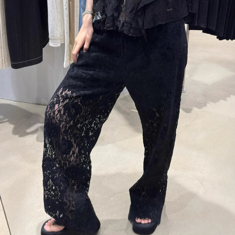 New Slim Retro Ultra-Heavy Romantic Hollow Velvet Lace Embroidery Woven Straight Pants for Women 5508