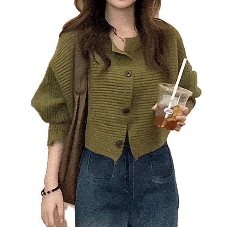 2025 Cardigan de punto de mujer nueva ropa de estilo perezoso cuello redondo manga de murciélago suelta multifacé cautiverio invierno chaqueta mujer image 6
