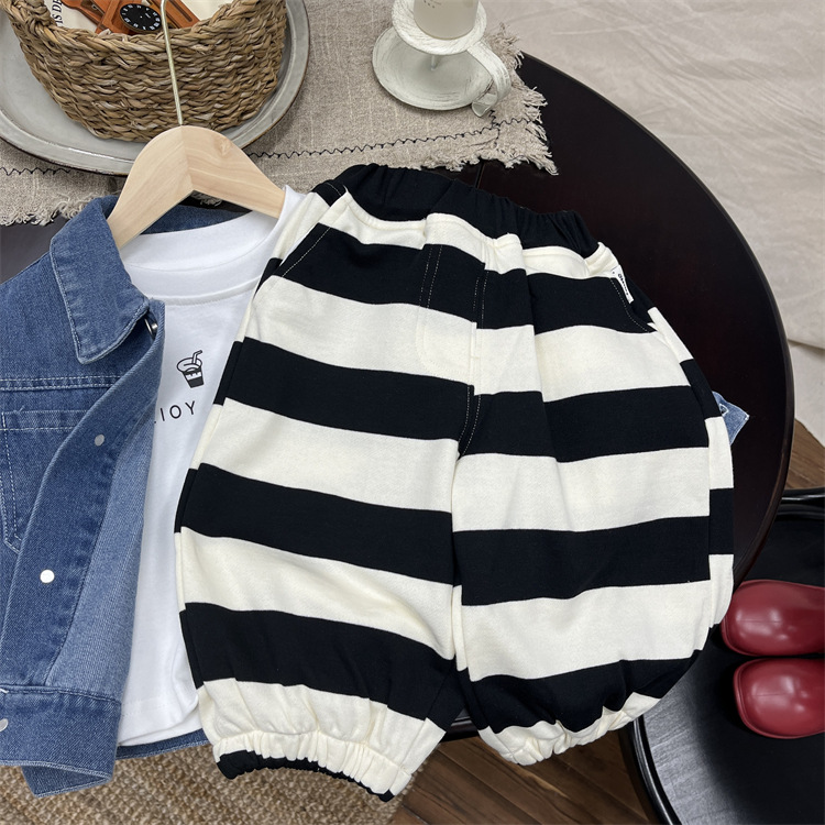 Chlapecké dětské korejské pruhované oblečení 2024, nové jarní oblečení, hygienické kalhoty, dětské stylové volnočasové kalhoty_voghion.com