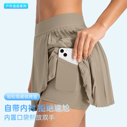 Spring and summer new style lined anti-exposure sports tennis skirt loose and breathable quick-drying short skirt yoga shorts with pockets