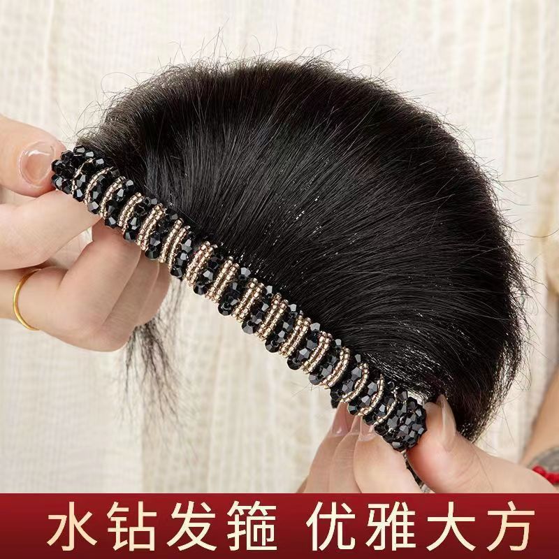 Rhinestone Headband Wig with Bangs, Integrated Straight Hair Front Hairpiece for Women, Hairpiece for Covering White Hair and Increasing Hair Volume