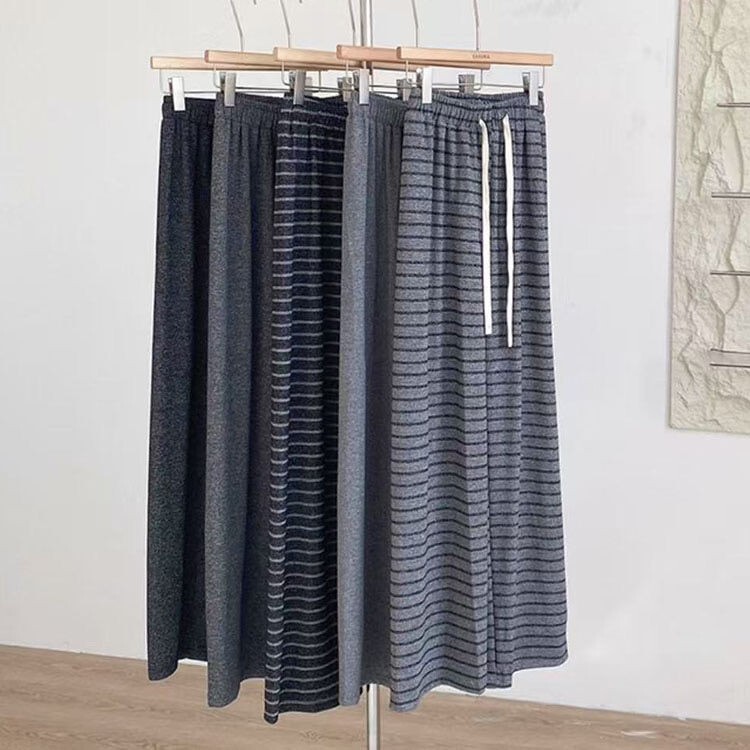 [Tall and Slim] New Internet Celebrant Horizontal Striped Milk Fleece Wide Leg Pants Explosive High Waist Fashion Striped Pants Wide Leg Pants
