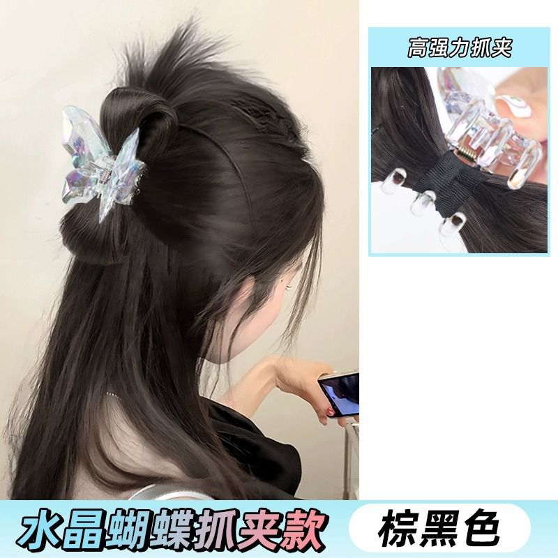 Cristal mariposa pelo clip peluca mujer pelo artificial chica caliente pollo nido cabeza esponjosa pelo natural clip de pollo pluma shuttlecock cabeza peluca
