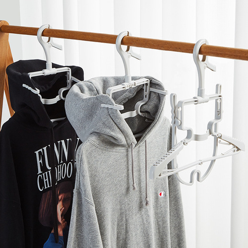 Sweatshirt hooded folding clothes hanger rotatable windproof clothes drying rack turtleneck sweater clip household wide shoulder telescopic drying rack