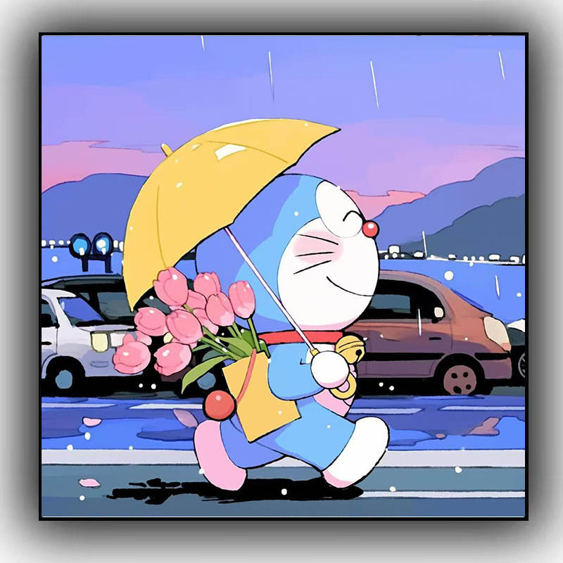 La nueva pintura al óleo digital de dibujos animados de Doraemon diy, color hecho a mano, cura y descompresión, sala de estar de alto valor, pintura acrílica