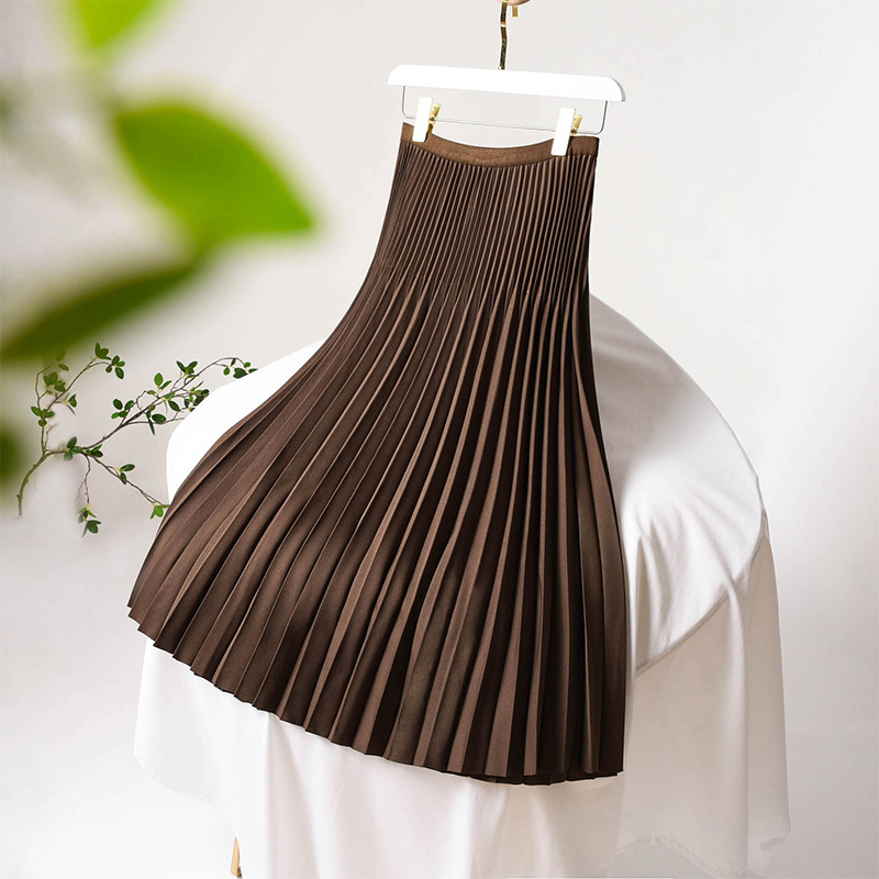 Women's Clothing medium length, super slim, hides meat, hides hips, and shows long legs, small A line pleated skirt for autumn and winter_voghion.com