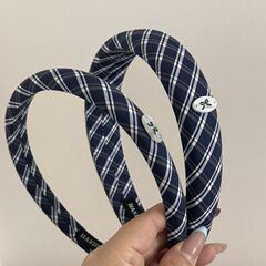 椭圆小结藏青格纹百搭优雅发箍气质时尚复古时尚高颅顶气质发饰