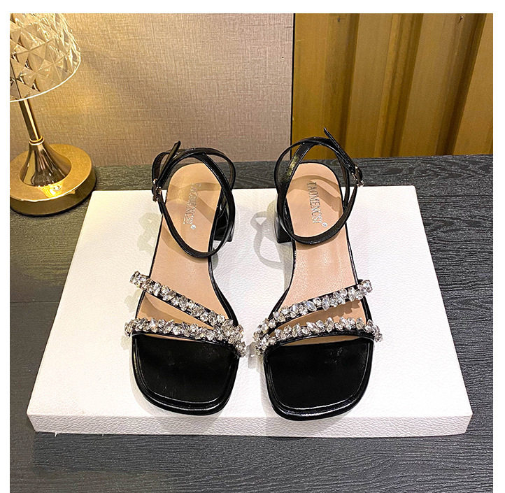 Sandal nữ gót thô 5 cm hở mũi đính đá kiểu Pháp — Màu bạc, Màu mơ, Màu đen chi tiết 19