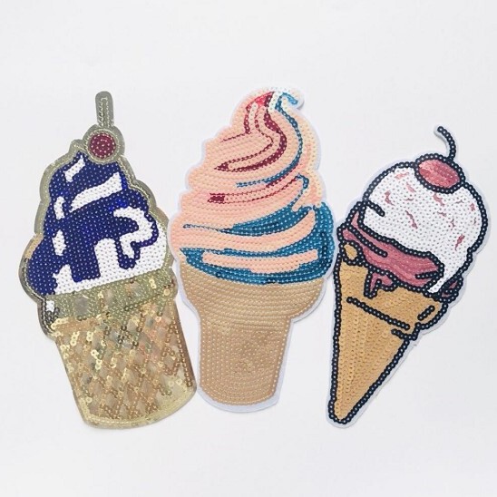 Trendy Embroidered Patches with Fresh Ice Cream Sequins for Jeans in New Colors