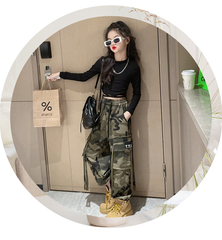 Vuncio Pantalon Camouflage Enfant Garçon 8-15 Ans Taille Élastique Cargo Ample Streetwear Hiver Confortable