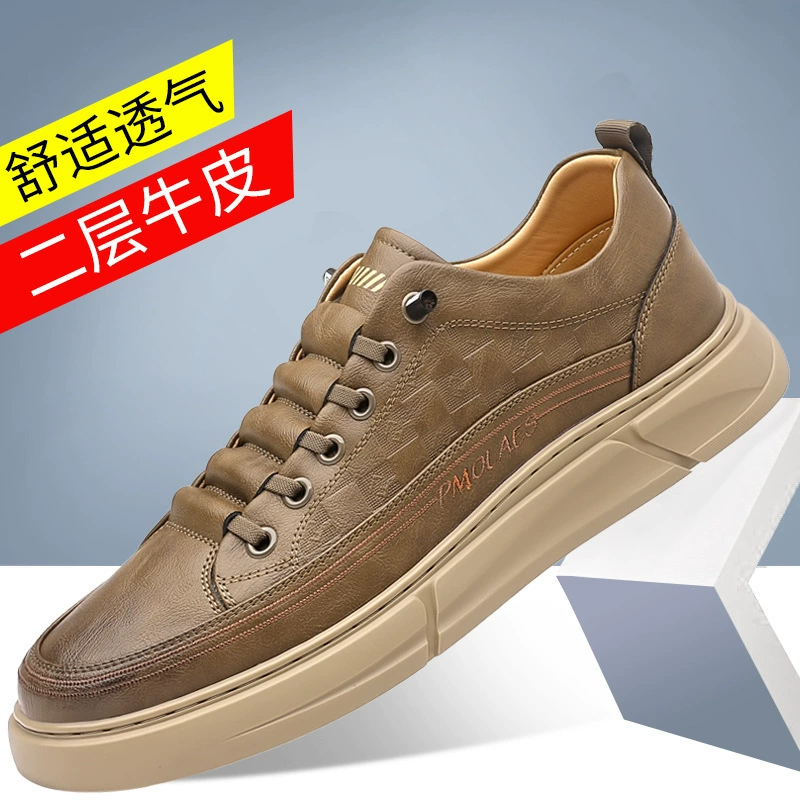 2024 Весна и осень, новая мужская повседневная кожаная обувь ручной работы онлайн, мужская кожаная дышащая Белая обувь, универсальная обувь для досок 7157