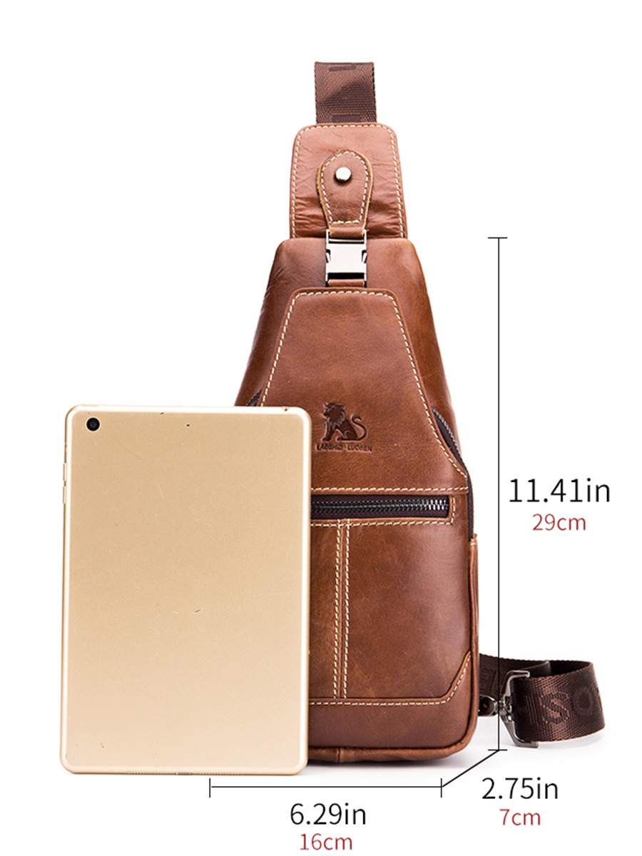Bolso de pecho de cuero genuino para hombre, bolso de pecho de piel de vaca de primera capa, bolso de hombro de estilo informal retro, bolso de cuero de gran capacidad