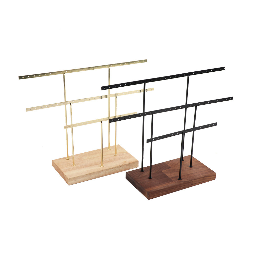 Iron Earring Rack with Natural Wood Base, Earring Display Stand, Metal Jewelry Rack, Beech Wood Earring Stand, Walnut Wood Jewelry Rack
