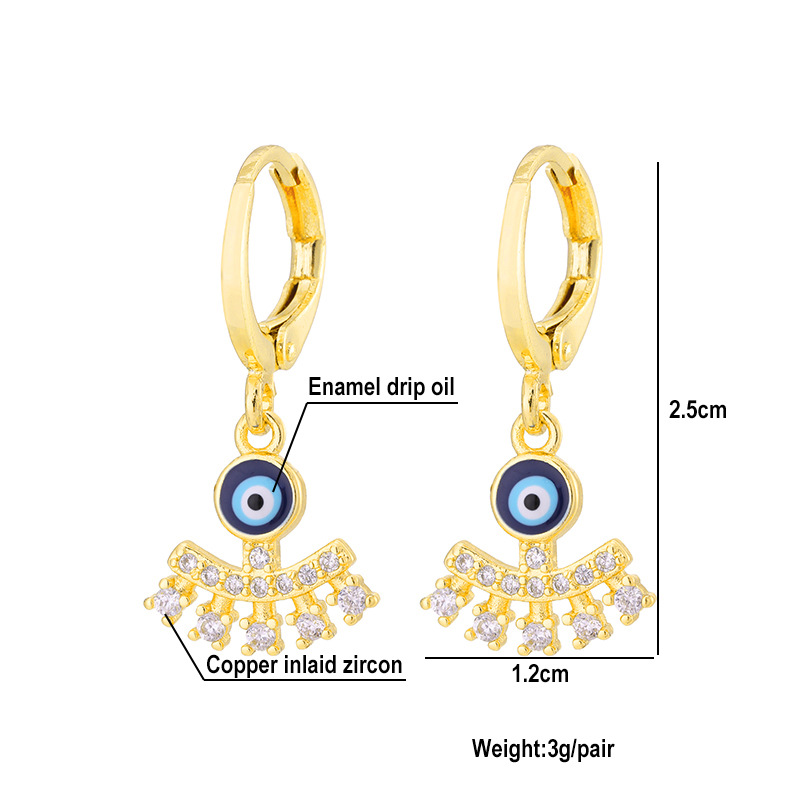 Mode Creative Gouttes Mal Bleu Yeux Cuivre Incrusté Zircon Plaqué 18k Vrai Or Boucles D'oreilles display picture 4