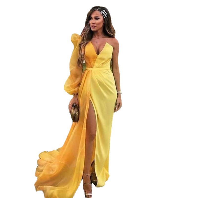 El Comercio Exterior de Europa y América Amazon AliExpress deseo vestido de noche nueva manga soplo de un solo hombro sexy V-cuello vestido de personalización