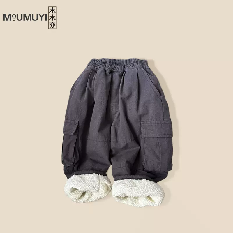 男童加绒裤子2025冬季新款中小童羊羔绒长裤儿童加厚纯棉长裤潮