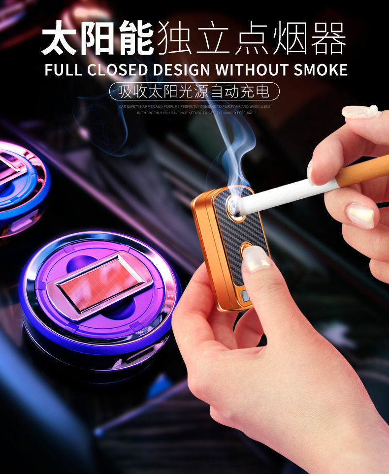 Car Ashtray Multifunctional Ceramic with Cigarette Lighter Creative Personality with Light Universal Ashtray Solar