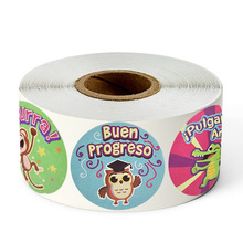 Animals Reward Stickers Roll 1 inch Cute Spanish Words Seal