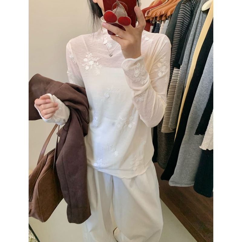 Original Export 2025 Spring New European Style Unique Lace Hem Three-Dimensional Floral Top Shirt Warm Top