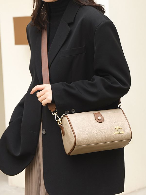 Kangaroo Brand Genuine Leather Women's Bag 2025 New Single Shoulder Crossbody Bag Middle-Aged Mother First-Layer Cowhide Boston Bag