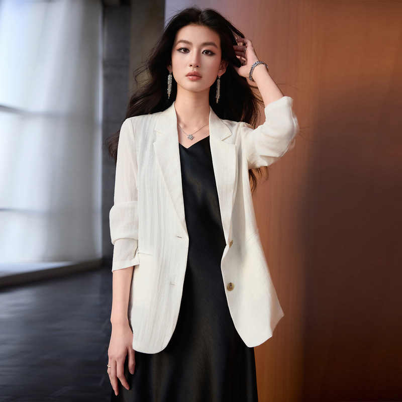 Retro Linen Sun-Protective Thin Suit Jacket 2026 New Spring and Summer Women's Long-Sleeved Korean Style Loose-Fitting Suit Top