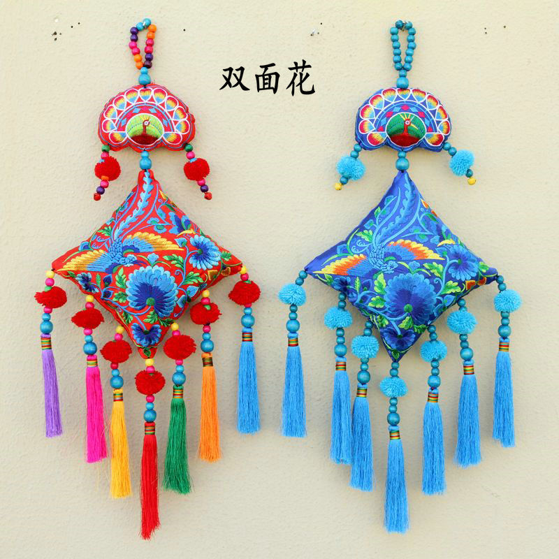 刺绣挂饰民族风双面绣花家居客厅挂件店铺办公室装饰品流苏壁挂