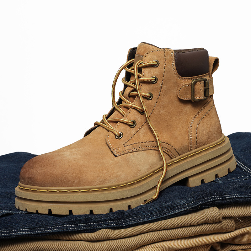 Men's ankle boots Autumn high top men's boots Retro casual desert boots Leather big yellow boots platform work boots_voghion.com