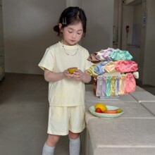 儿童棉短袖短裤套装女童夏装两件套韩版洋气抽绳短裤宝宝家居服