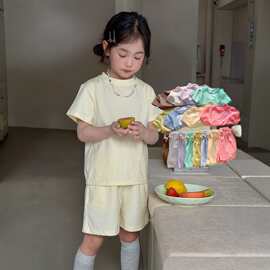儿童棉短袖短裤套装女童夏装两件套韩版洋气抽绳短裤宝宝家居服