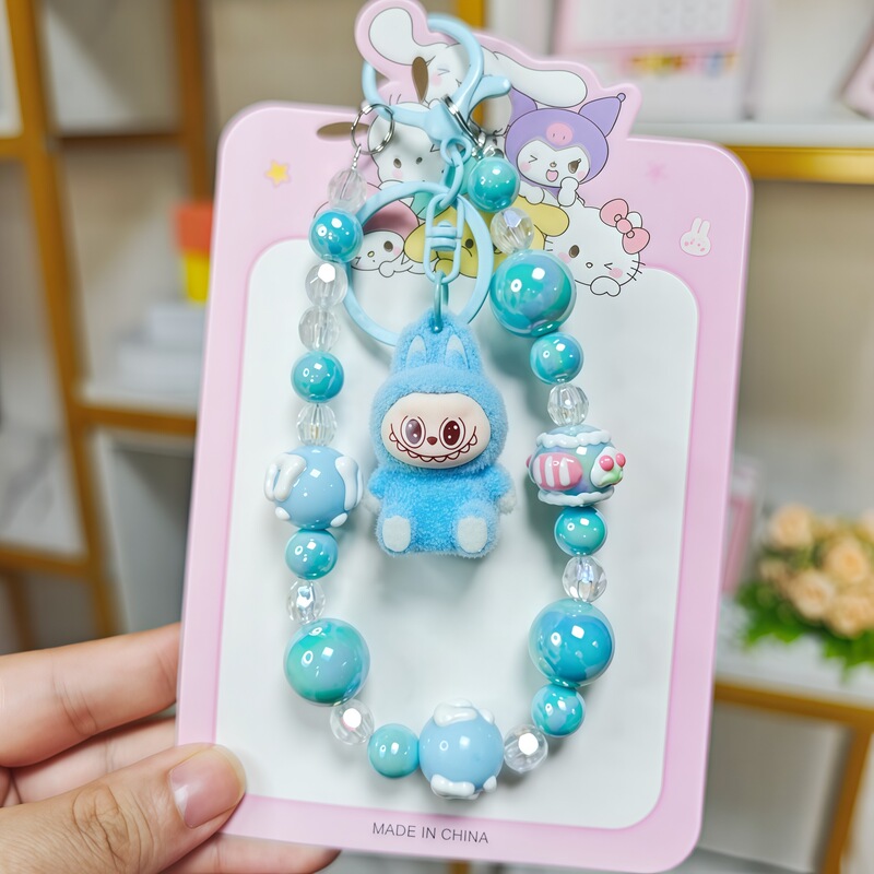 Cartoon Hand-Painted Dopamine Beaded Mobile Phone Case Pendant Flocked Fabric Keychain Wrist Strap Pendant Mobile Phone Chain Cartoon Hand-Painted Dopamine Beaded Mobile Phone Case Pendant Flocked Fabric Keychain Wrist Strap Pendant Mobile Phone Chain