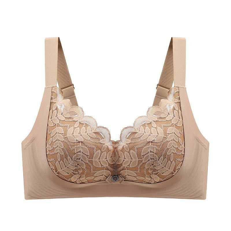 Ropa interior de látex de apoyo suave de tamaño grande para damas, pecho grande y pequeño, sin anillo de acero, sujetador de encaje anti-prolapso.