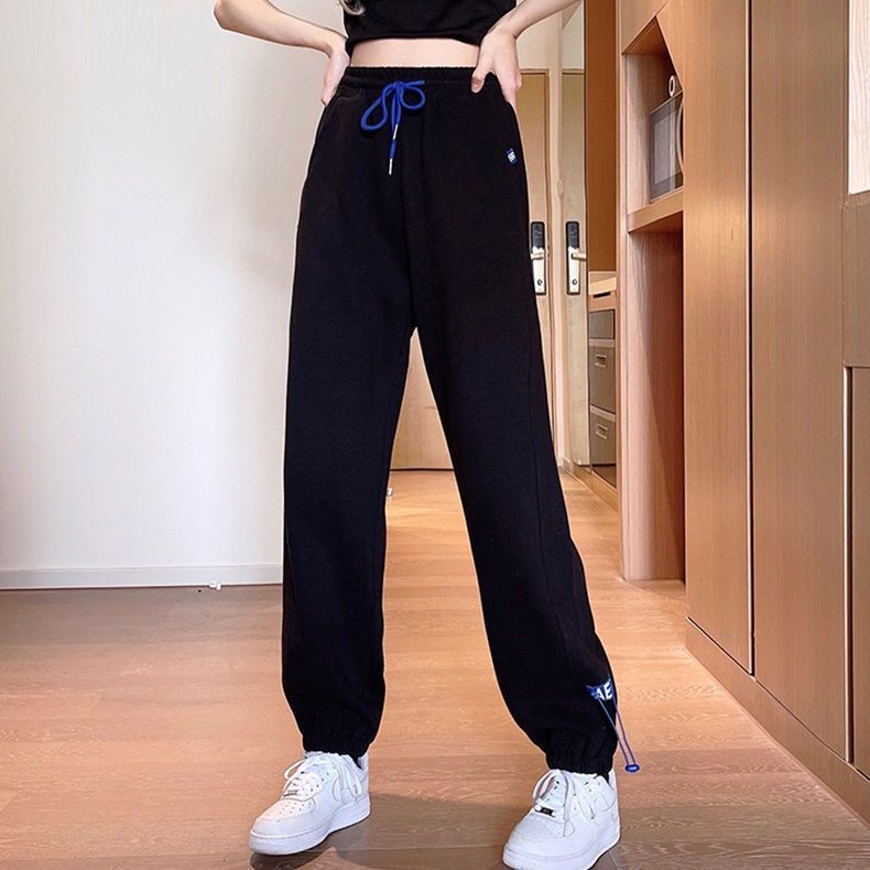 Black Sports Pants for Women, Spring and Autumn New Style, Loose Casual Jogger Cropped Pants for Middle and High School Students