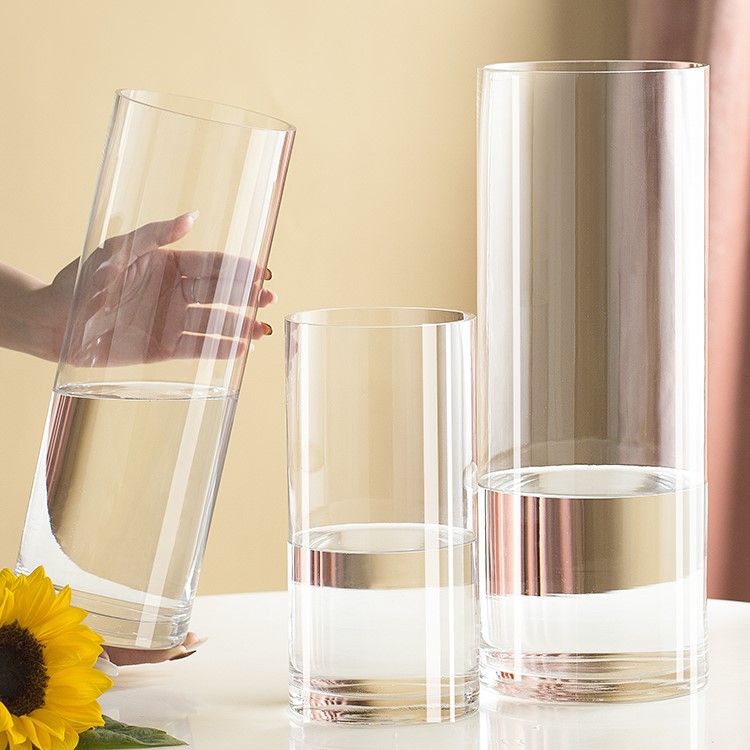 插花透明玻璃花瓶北歐富貴竹馬醉木水養鮮花圓柱大號落地擺件客廳