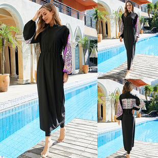 Foreign Trade Conservative Hot Spring Swimwear Sun Protection Full Surrounded Color Split Beach Diving Surfing Three-piece Swimsuit
