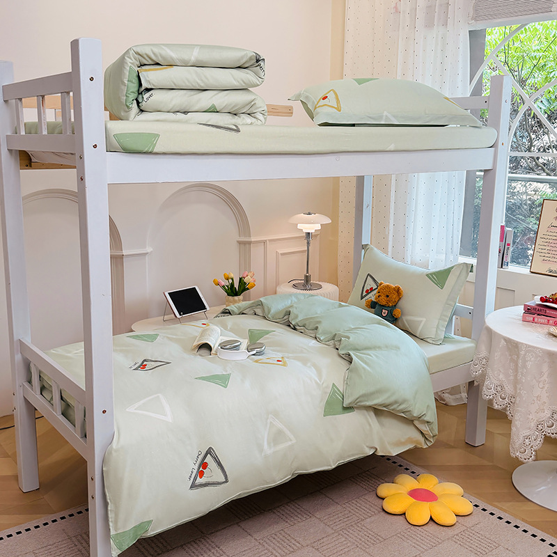 Juego de cama de dormitorio de estudiantes universitarios de tres piezas de algodón puro algodón lavado de algodón sábana individual funda de edredón juego de cama de cuatro piezas