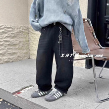 男童加绒加厚裤子2025冬季新款炸街中大童一体绒牛仔裤男孩保暖裤