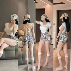 フィットネスシームレスニットプリントヨガショートパンツ