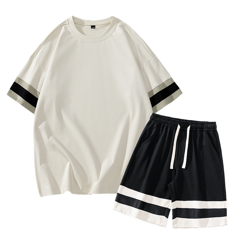 Verano hombre manga corta juego deportivo casual delgado suelto transpirable pantalones cortos de moda juveniles dos piezas