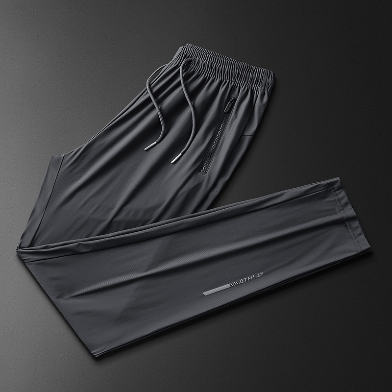 Pantaloni da uomo in nylon elasticizzato effetto ghiaccio - Pantaloni sportivi estivi leggeri, ad asciugatura rapida e a gamba dritta, casual._voghion.com