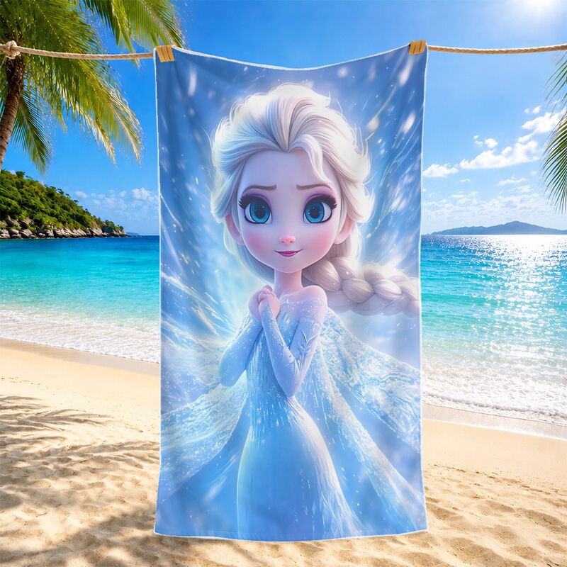 Cute Cartoon Frozen Princess Elsa Children's Bath Towel, Cross-Border Best-Selling Absorbent Animated Elsa Beach Towel Cute Cartoon Frozen Princess Elsa Children's Bath Towel, Cross-Border Best-Selling Absorbent Animated Elsa Beach Towel