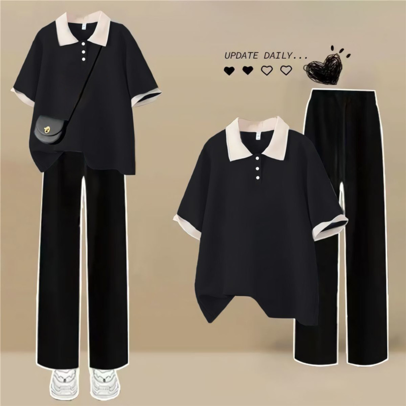 블랙 살구탑 + 블랙 와이드팬츠