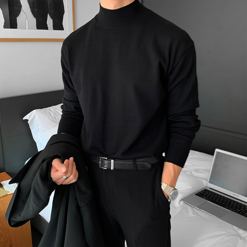 Autumn and Winter Long-sleeved High-end Half-turtleneck Sweater Men's Korean-style Loose Casual Solid Color Middle Collar Knitted Base Shirt Autumn and Winter Long-sleeved High-end Half-turtleneck Sweater Men's Korean-style Loose Casual Solid Color Middle Collar Knitted Base Shirt