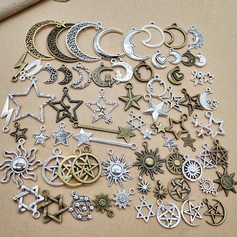Cross-Border DIY Retro Alloy Star Moon Sun Six-Pointed Star Pendant Charm Handmade Jewelry Cream Glue Accessories Cross-Border DIY Retro Alloy Star Moon Sun Six-Pointed Star Pendant Charm Handmade Jewelry Cream Glue Accessories