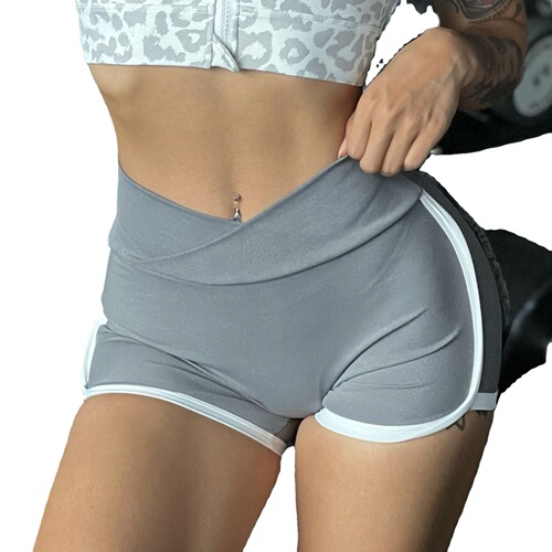 European and American imitation denim pocket shorts for women's sports fitness yoga running butt lift peach high waist sexy breathable nude feeling