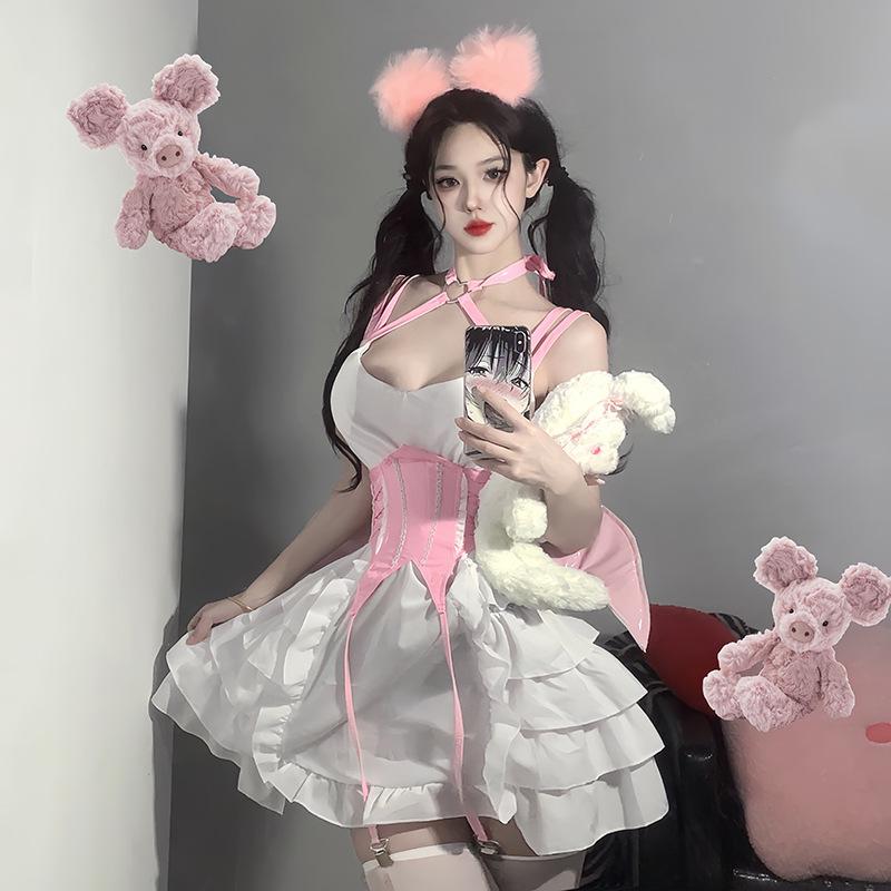 Guiyun Cute Soft Girl Sexy Lingerie Cos Sexy Cream Sweetheart Maid Outfit Devil Pure Sweet Girl Suit